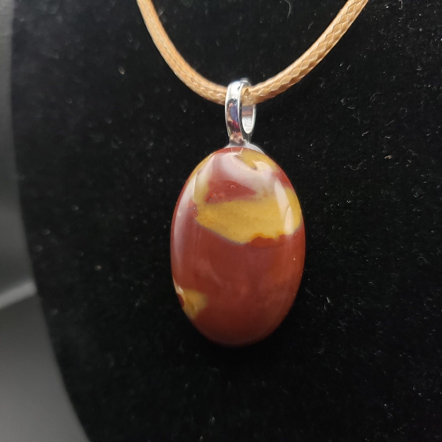 Red Yellow Jasper Agate 1 1/4" Oval Stone Pendant Necklace 17" long golden cord (CJ00034) Simply CBD LLC