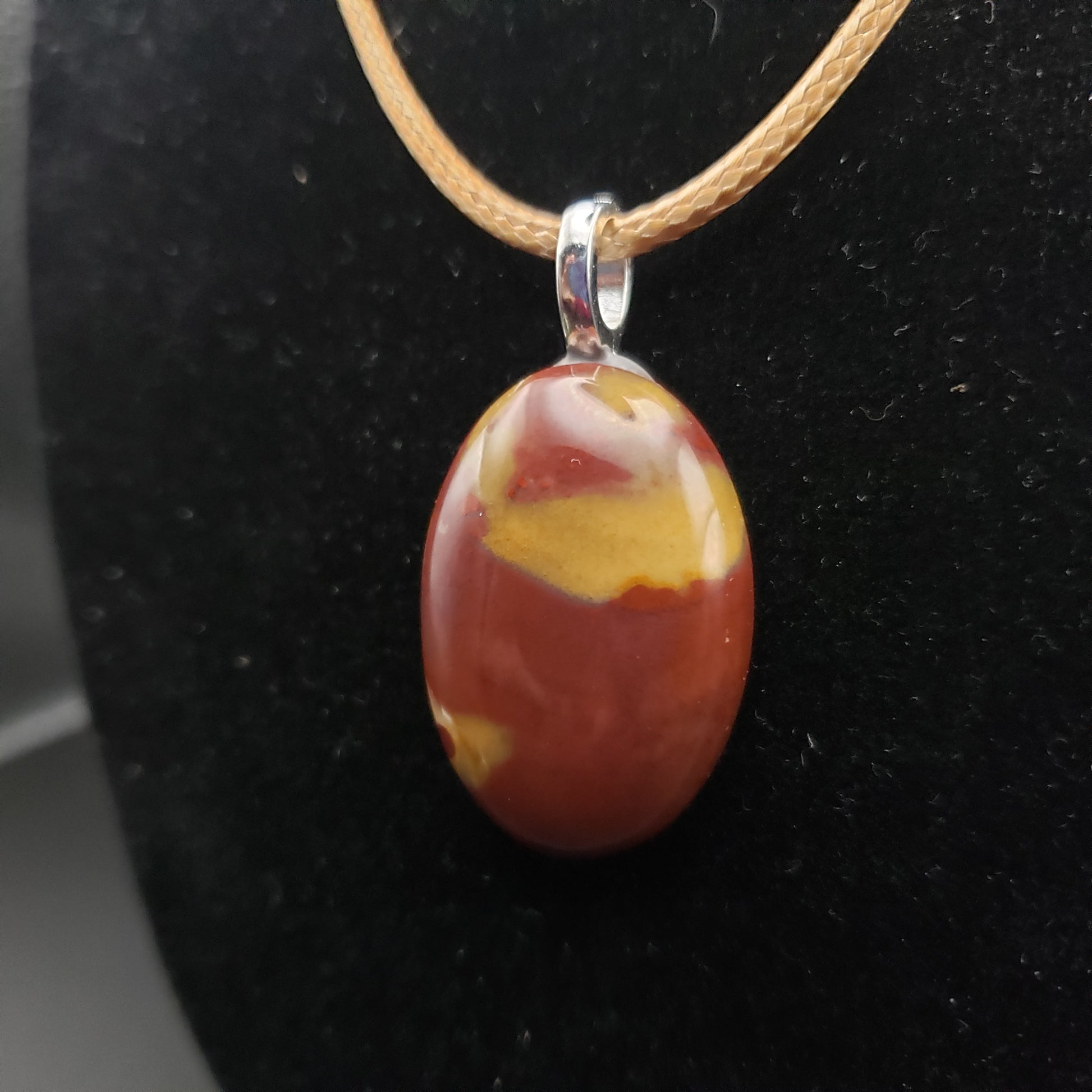 Red Yellow Jasper Agate 1 1/4" Oval Stone Pendant Necklace 17" long golden cord (CJ00034) Simply CBD LLC