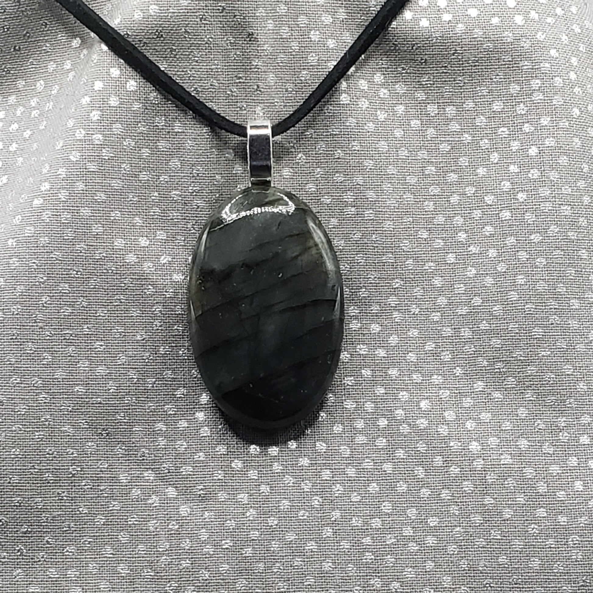 Labradorite Crystal 1 1/2" Oval Natural Stone Pendant Necklace Amulet 16" cord (CJ00050) Simply CBD LLC