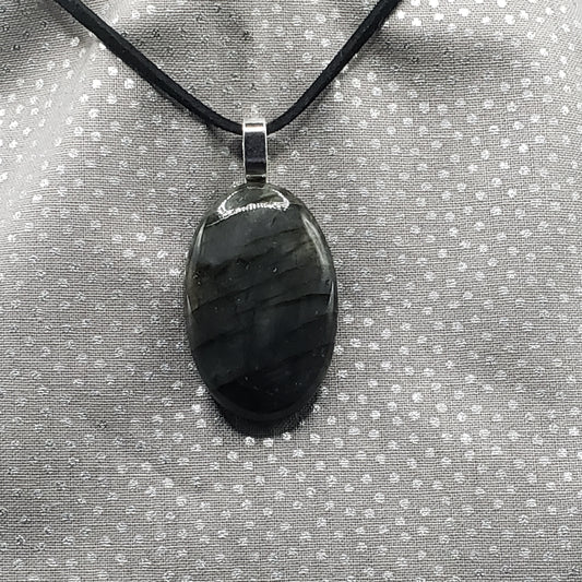 Labradorite Crystal 1 1/2" Oval Natural Stone Pendant Necklace Amulet 16" cord (CJ00050) Simply CBD LLC