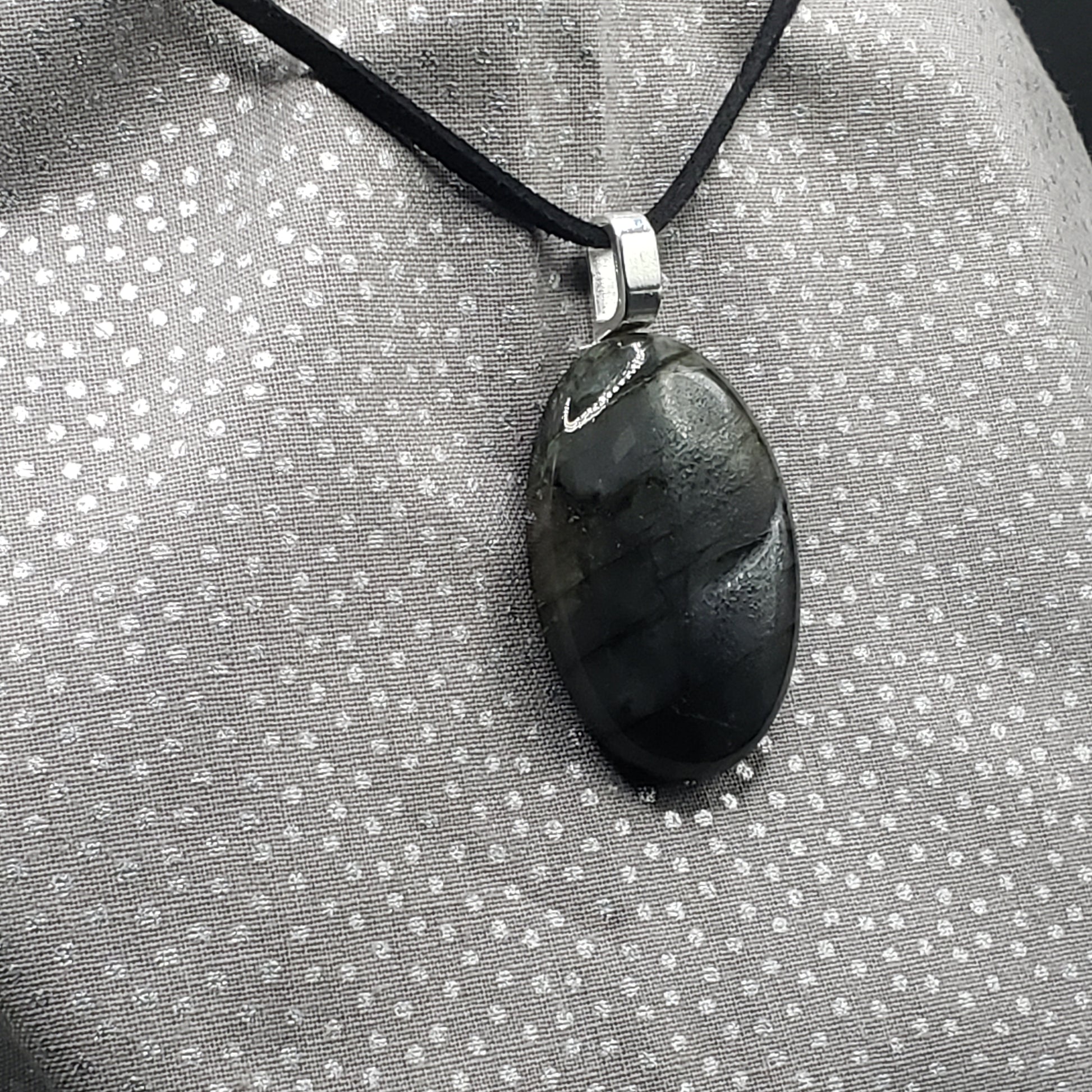 Labradorite Crystal 1 1/2" Oval Natural Stone Pendant Necklace Amulet 16" cord (CJ00050) Simply CBD LLC