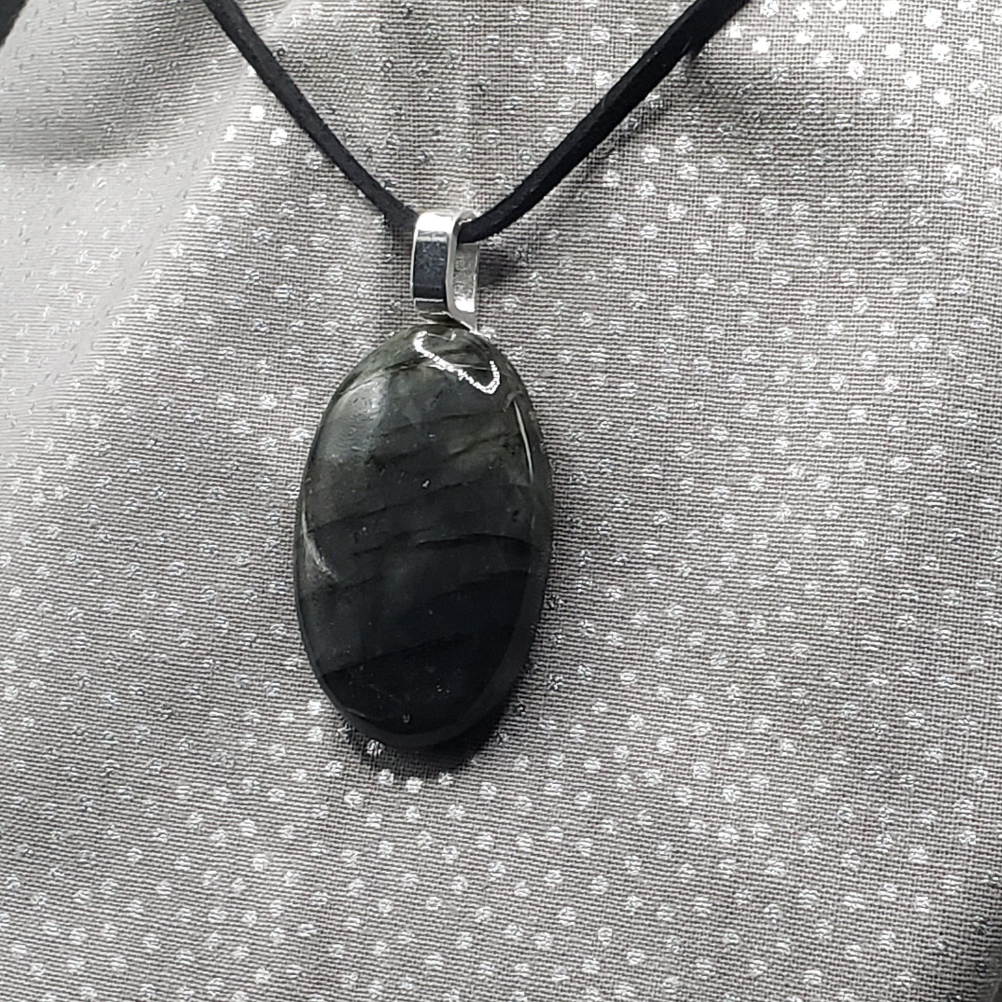 Labradorite Crystal 1 1/2" Oval Natural Stone Pendant Necklace Amulet 16" cord (CJ00050) Simply CBD LLC