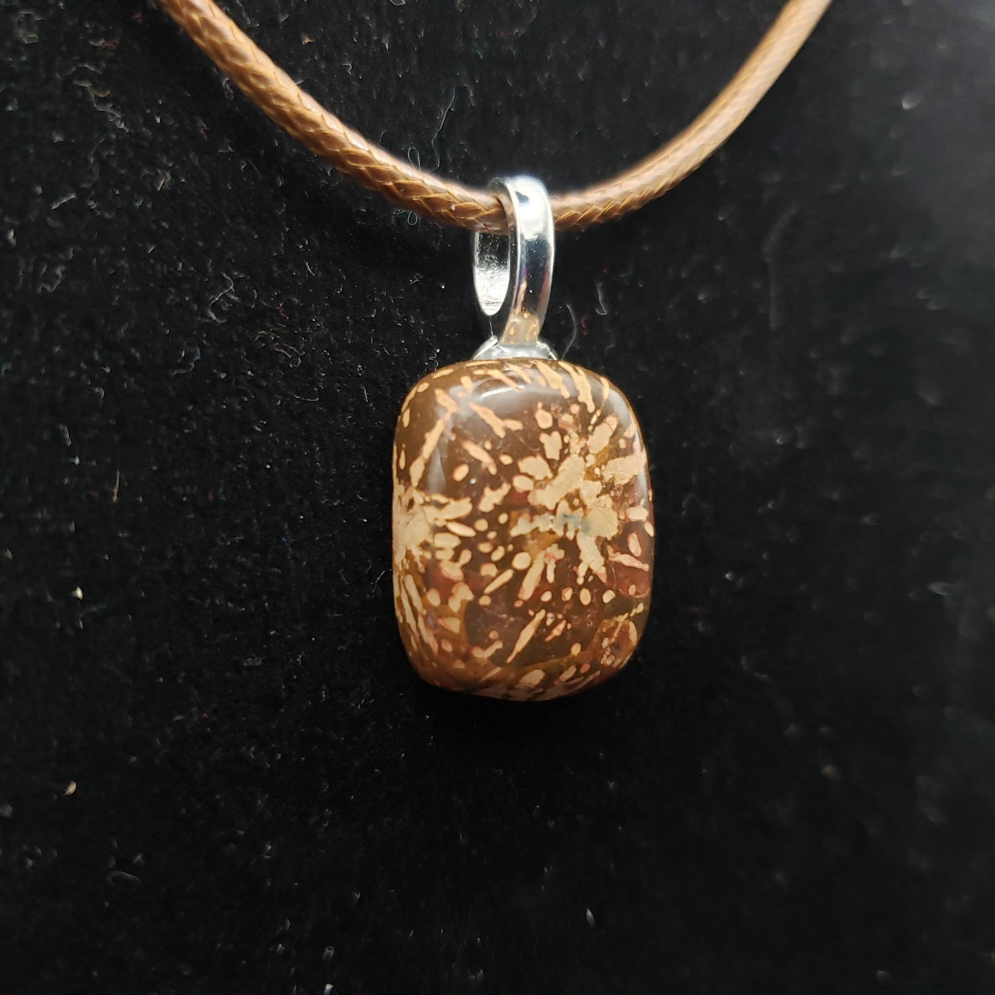 Starburst Jasper Agate 3/4" Rectangle Stone Pendant 18" brown cord Necklace (CJ00027) Simply CBD LLC