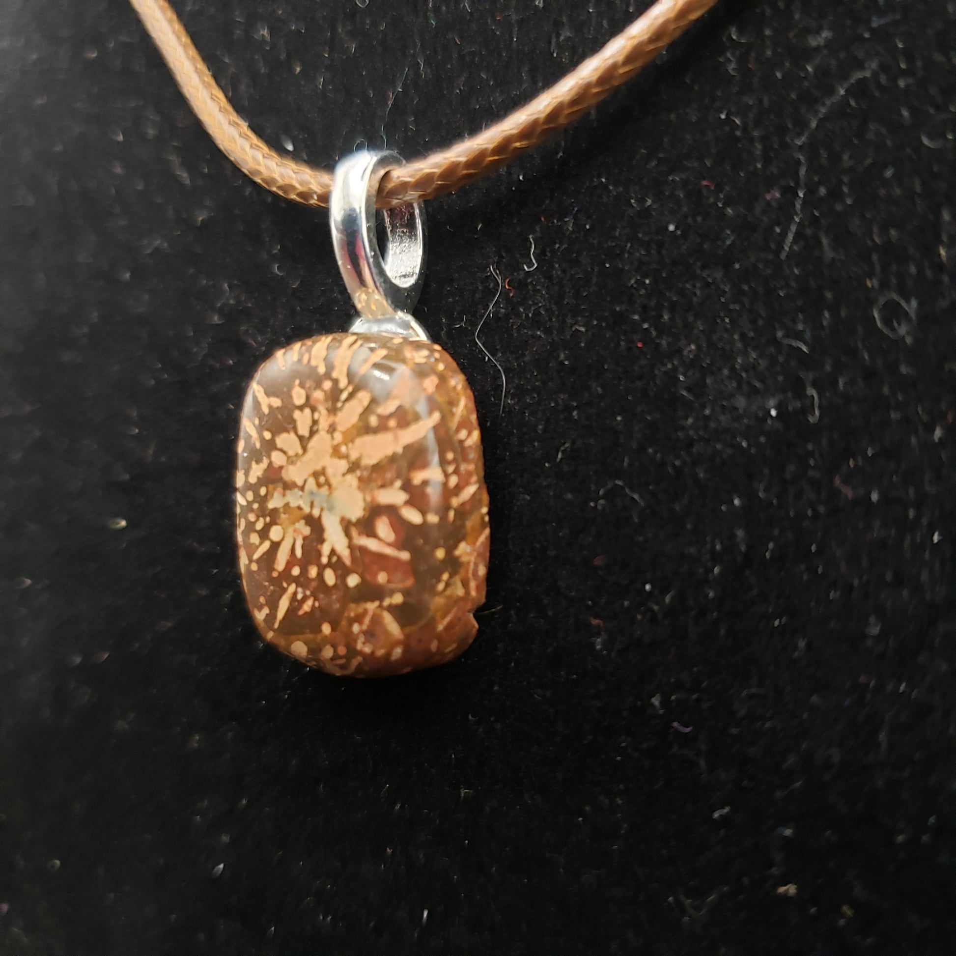 Starburst Jasper Agate 3/4" Rectangle Stone Pendant 18" brown cord Necklace (CJ00027) Simply CBD LLC