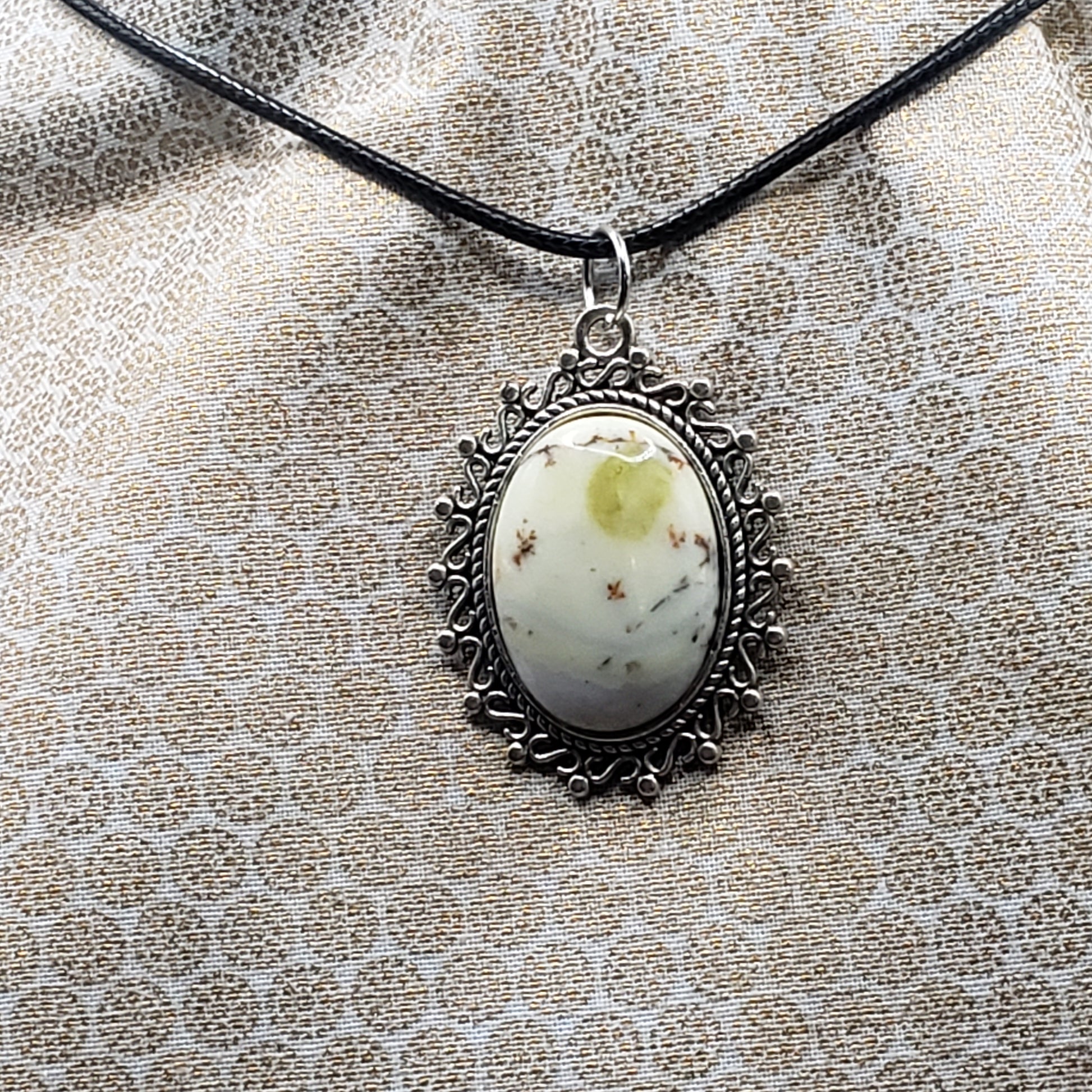 Jasper Crystal 1" Oval Natural Stone Pendant Necklace 20" Black Cord (CJ00004) Simply CBD LLC