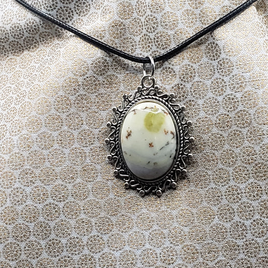 Jasper Crystal 1" Oval Natural Stone Pendant Necklace 20" Black Cord (CJ00004) Simply CBD LLC