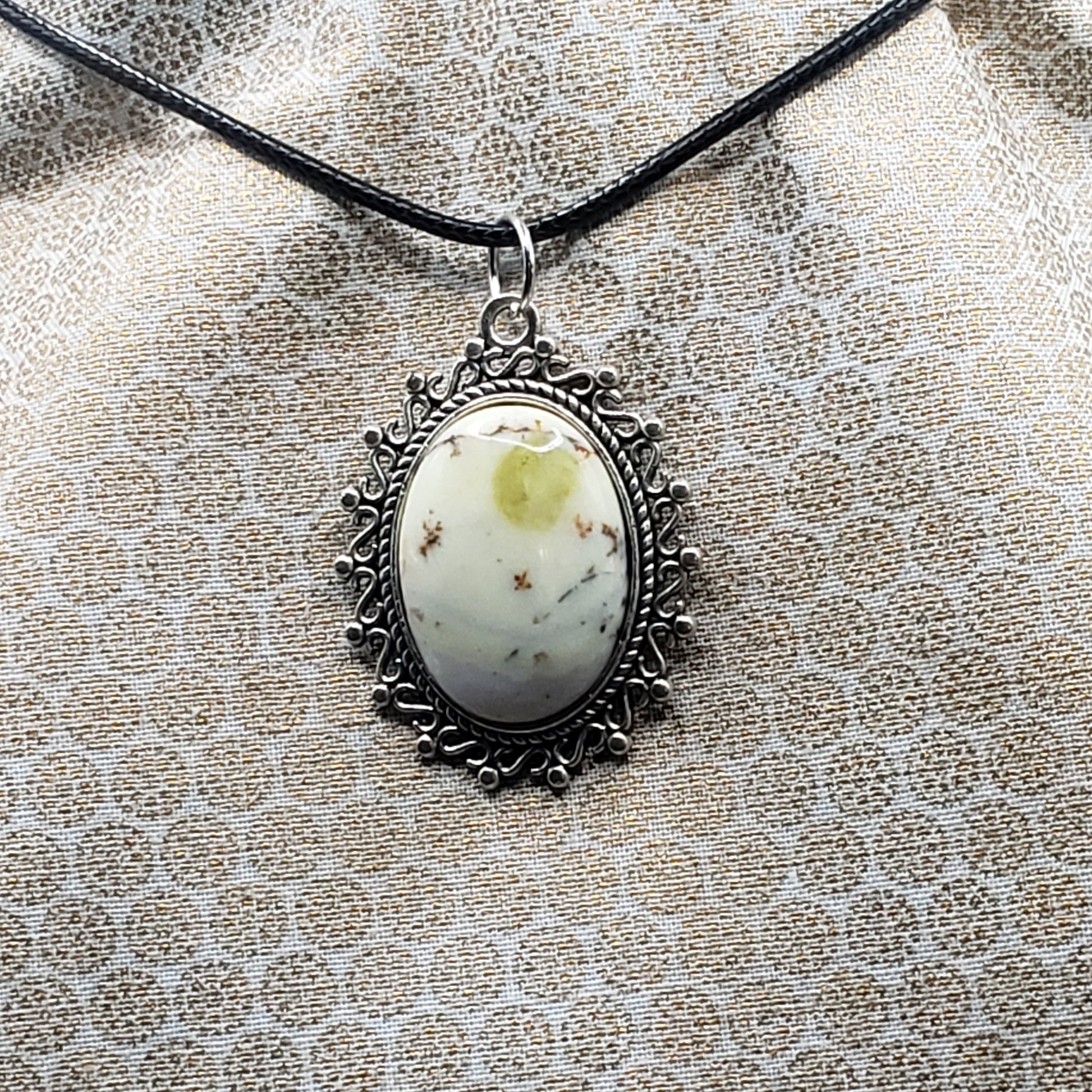 Jasper Crystal 1" Oval Natural Stone Pendant Necklace 20" Black Cord (CJ00004) Simply CBD LLC