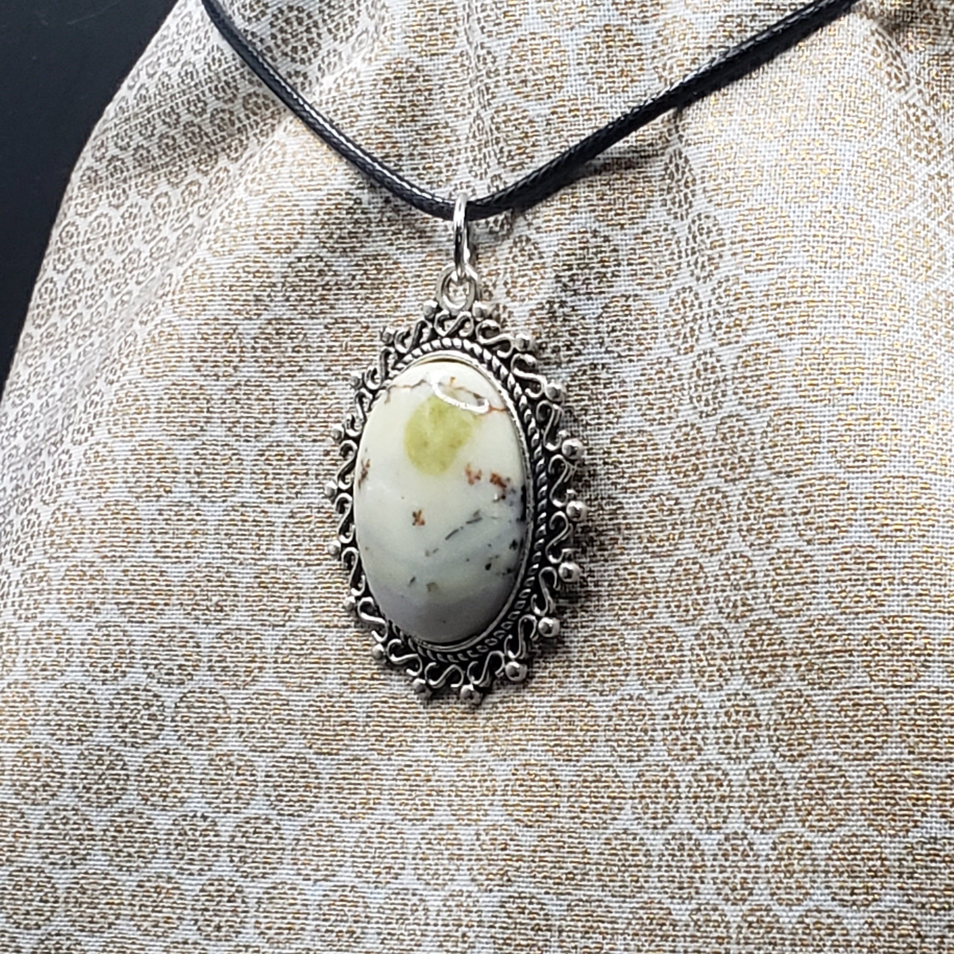 Jasper Crystal 1" Oval Natural Stone Pendant Necklace 20" Black Cord (CJ00004) Simply CBD LLC