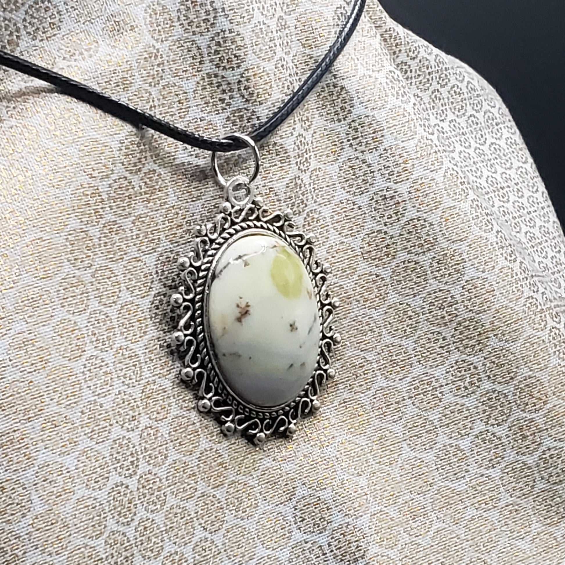Jasper Crystal 1" Oval Natural Stone Pendant Necklace 20" Black Cord (CJ00004) Simply CBD LLC