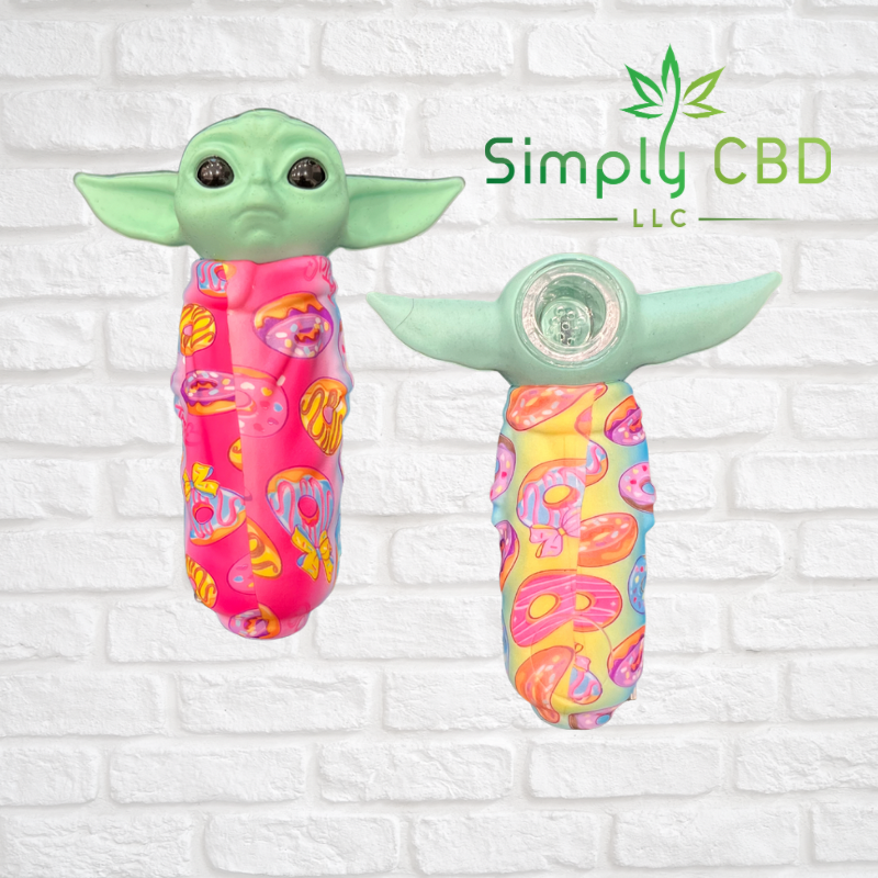 Silicone Baby Yoda Hand Pipe with Glass Bowl Simply CBD LLC