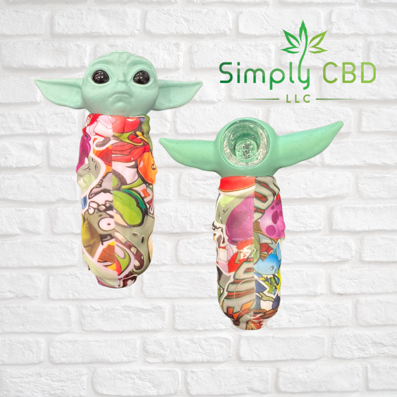 Silicone Baby Yoda Hand Pipe with Glass Bowl Simply CBD LLC